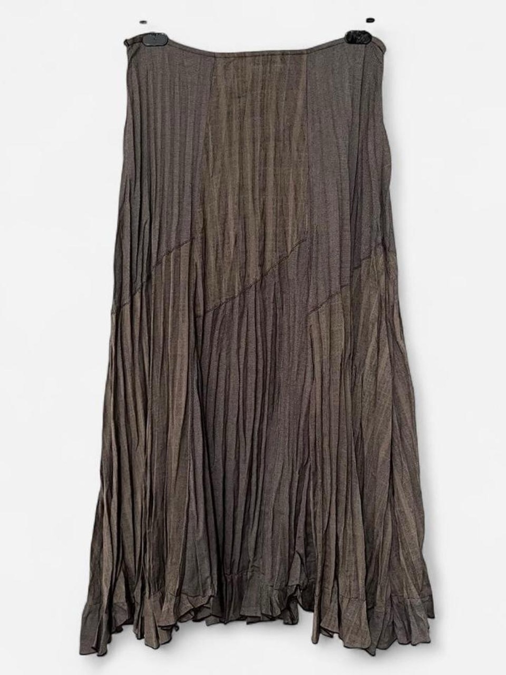 Tribal Earthy Patchwork Maxi Skirt / Krinkle Pleated / Archival